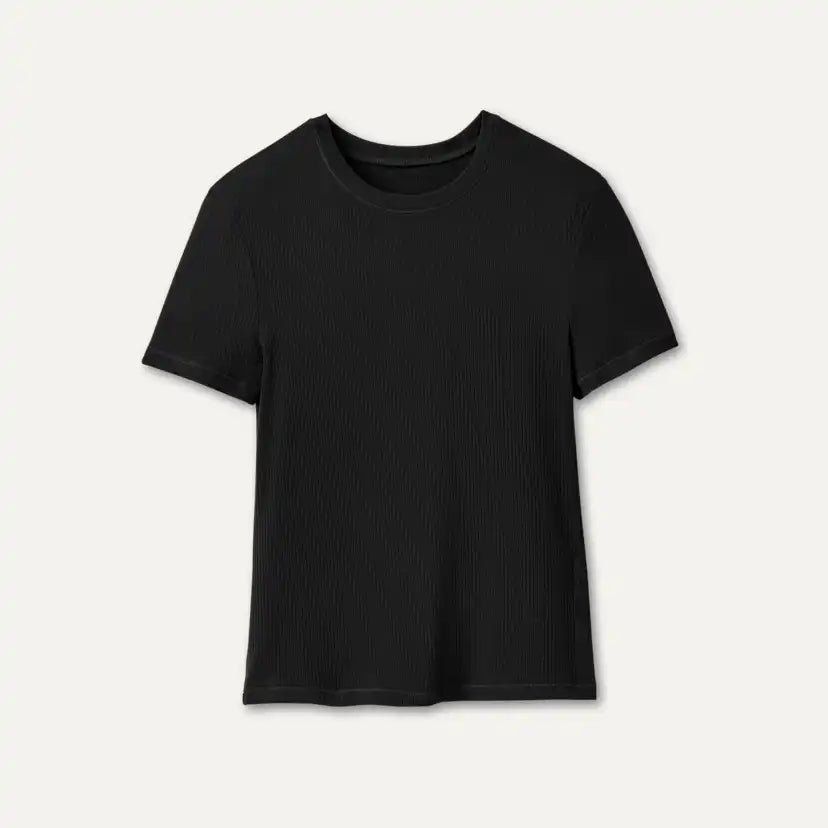 Femme T-shirt côtelé Miriam Baby - BLACK