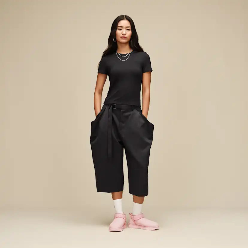 Femme T-shirt côtelé Miriam Baby - BLACK