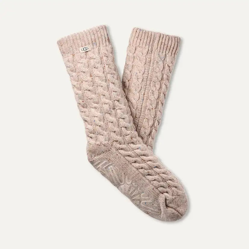 Femme Chaussette en maille torsadée Elowyn à doublure polaire - CREAM CONFETTI