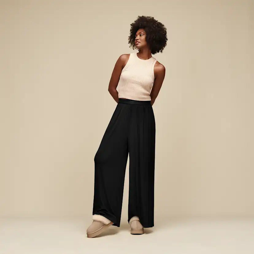 Femme Pantalon large Imogen côtelé - BLACK