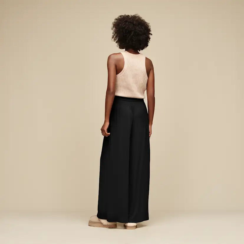 Femme Pantalon large Imogen côtelé - BLACK