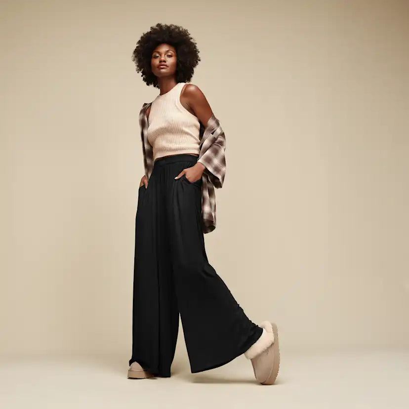 Femme Pantalon large Imogen côtelé - BLACK