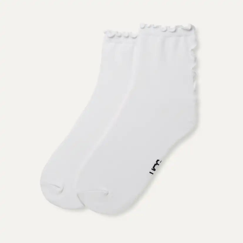 Femme Chaussette 3/4 à bordure festonnée Karsyn II - WHITE