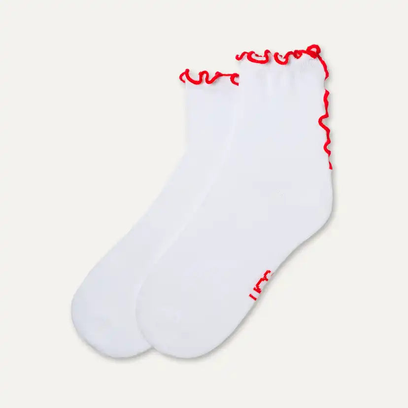 Femme Chaussette 3/4 à bordure festonnée Karsyn II - WHITE / ORANGE GERBERA