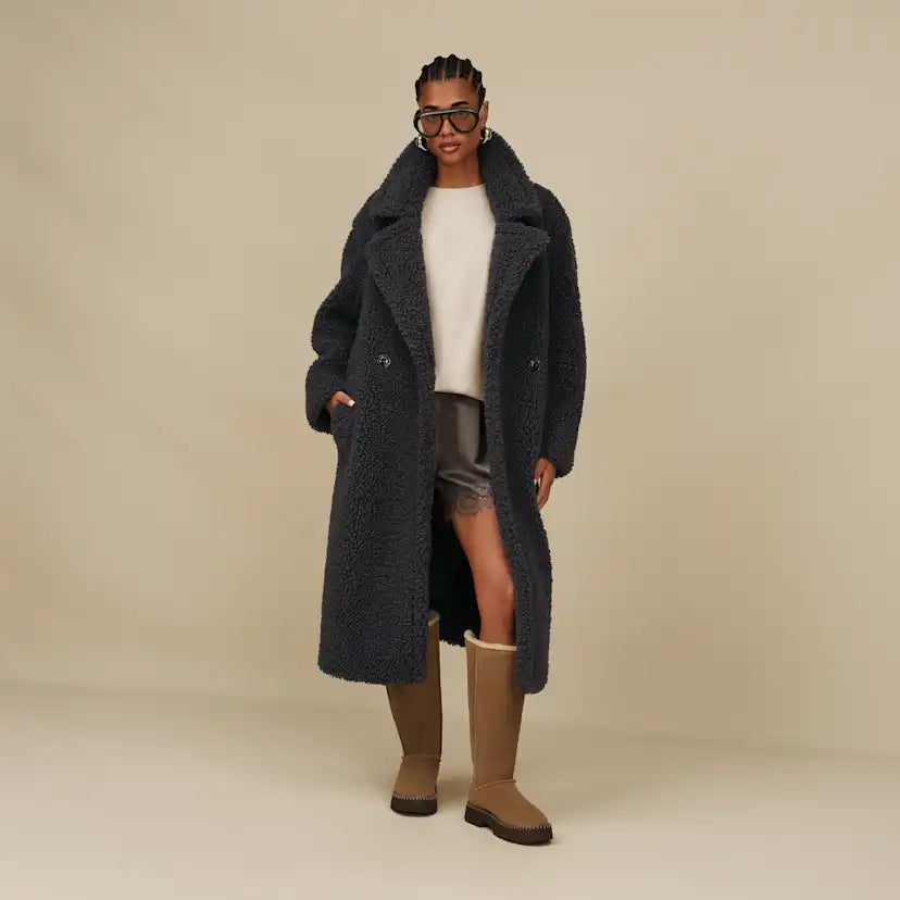 Femme Gertrude Long Teddy Coat II - INK