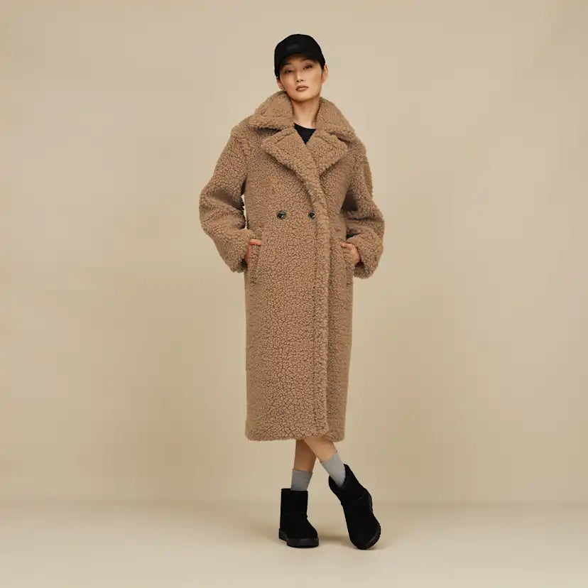 Femme Gertrude Long Teddy Coat II - SAND