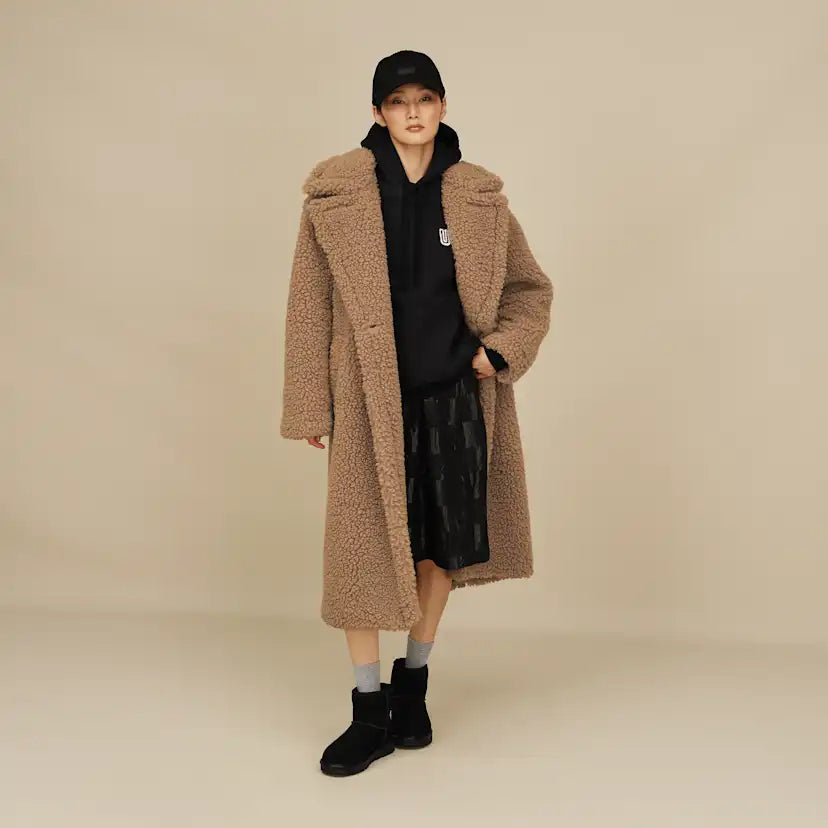 Femme Gertrude Long Teddy Coat II - SAND