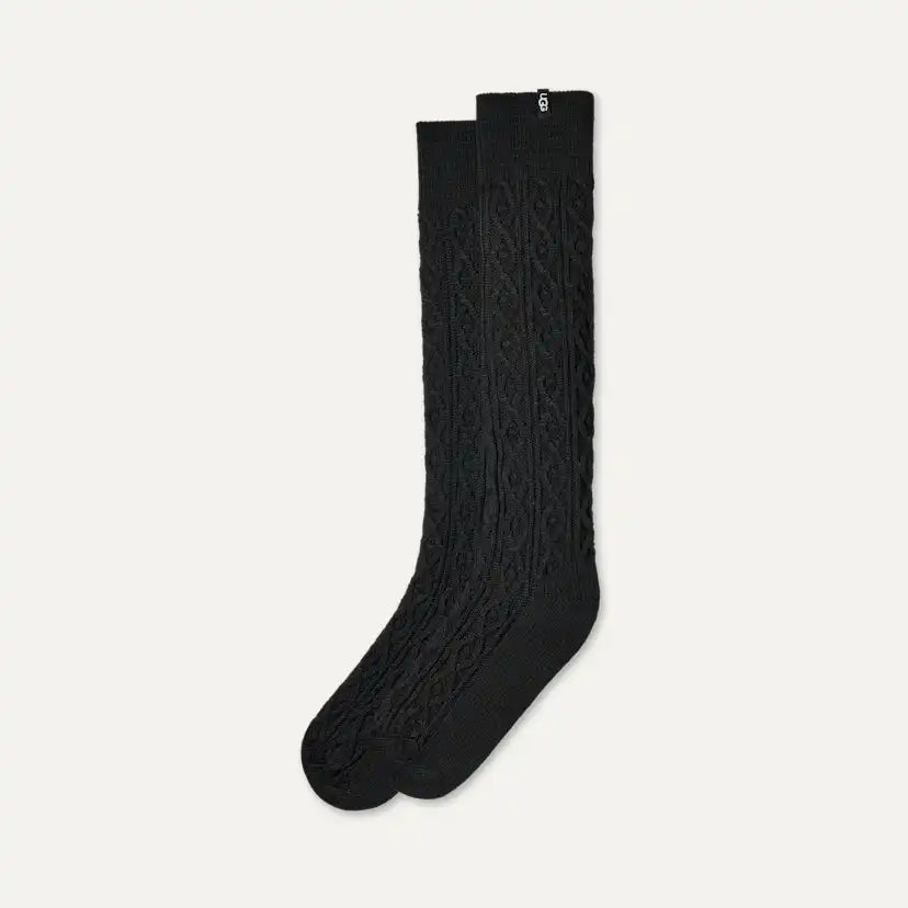 Femme Chaussette haute Rensa en maille torsadée - BLACK