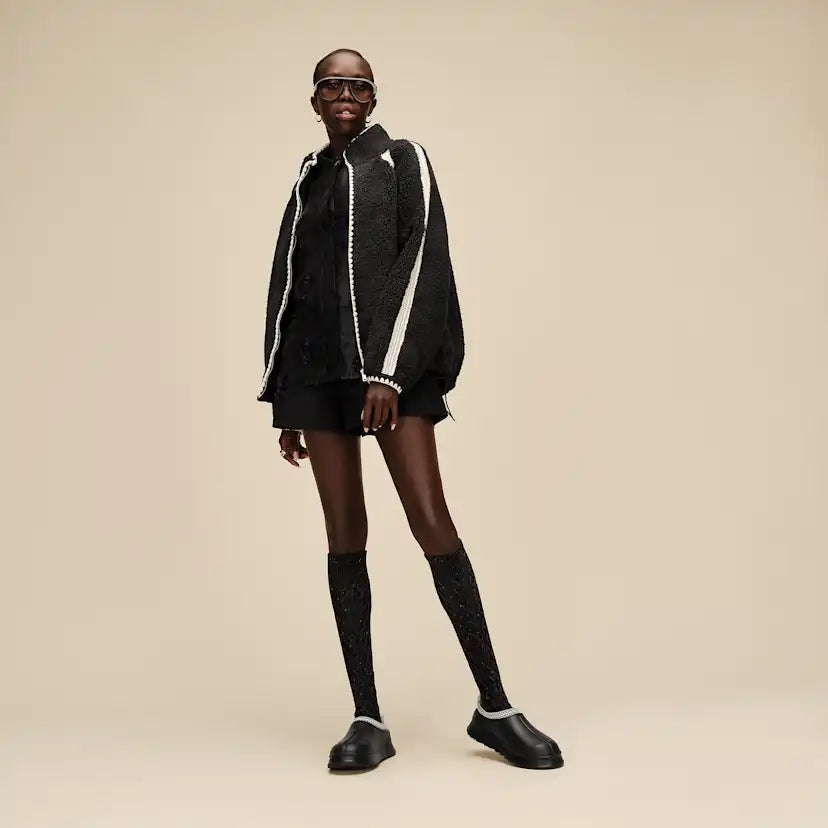 Femme Chaussette haute Rensa en maille torsadée - BLACK