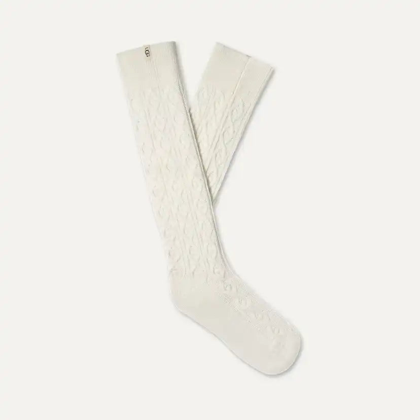 Femme Chaussette haute Rensa en maille torsadée - CREAM