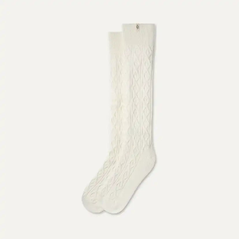 Femme Chaussette haute Rensa en maille torsadée - CREAM